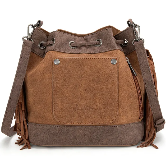 Earrings MONTANA WEST Montana West Embroidered Collection Drawstring Shoulder BagCrossbody Brown
