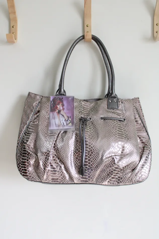 Earrings NEW Rebel By Rhianna Alligator Silver Metallic Patterned Tote Jubilee Thrift