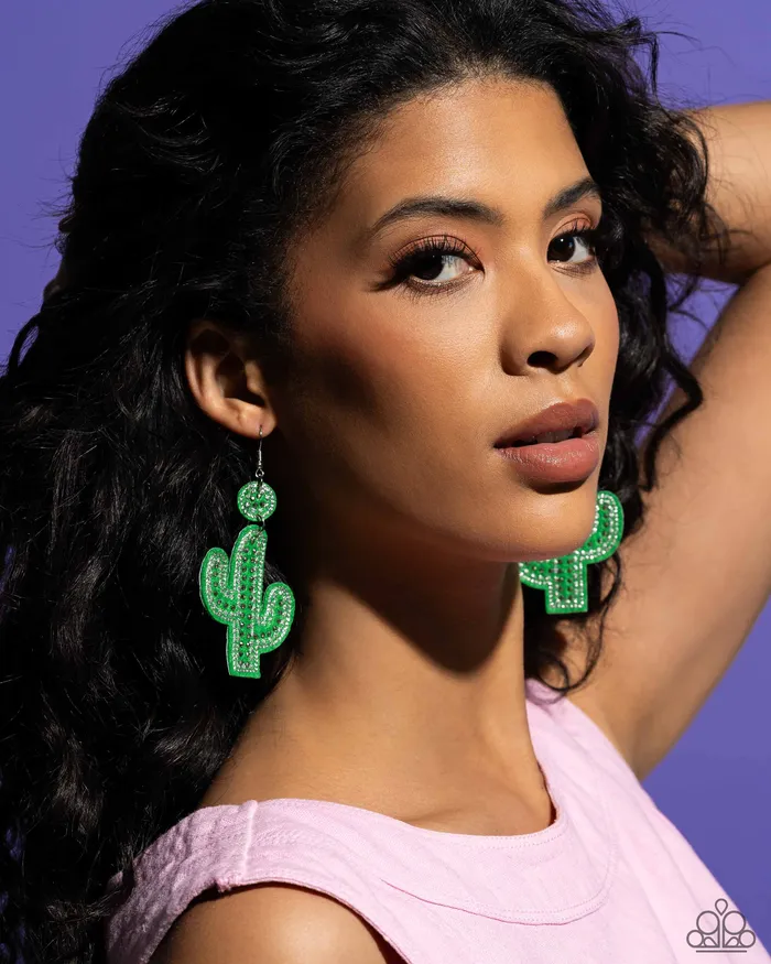 Earrings Paparazzi Accessories Cactus Cameo Green