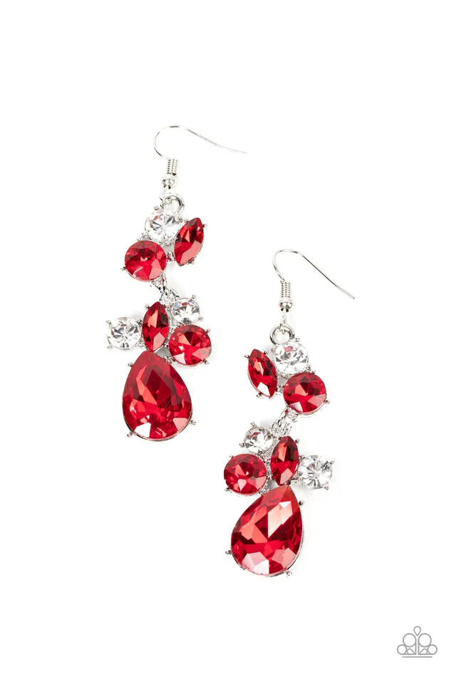 Earrings Paparazzi Accessories Rhinestone Reveler Red