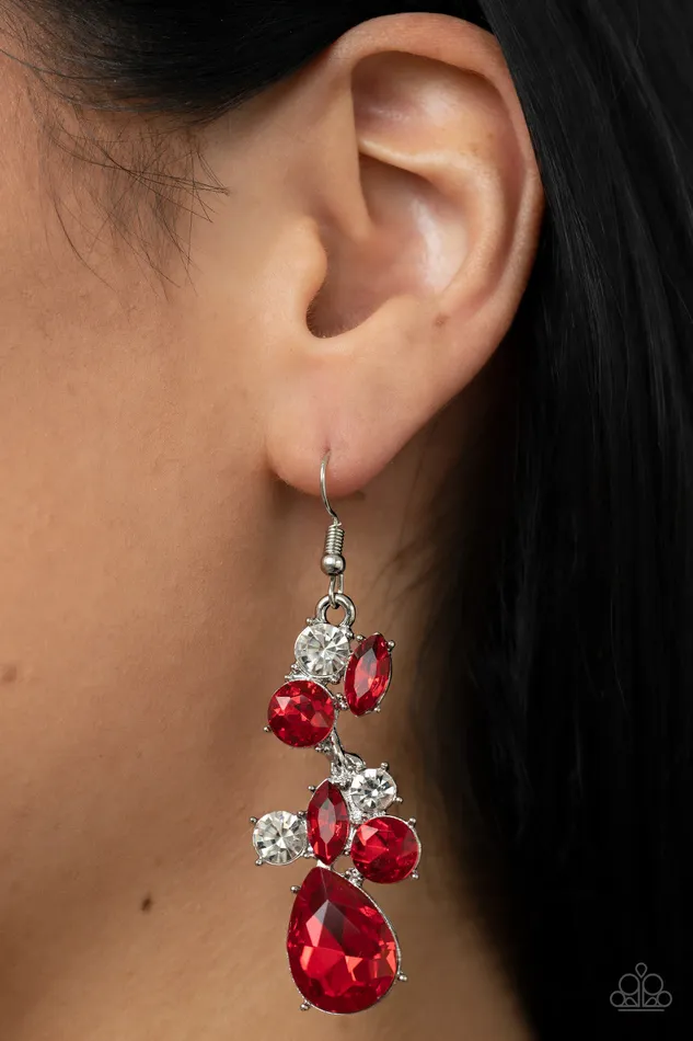 Earrings Paparazzi Accessories Rhinestone Reveler Red