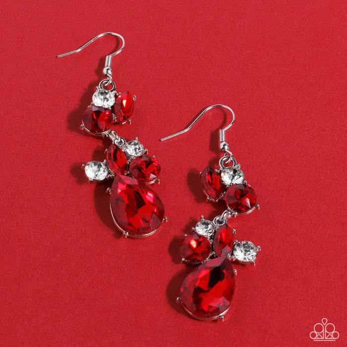 Earrings Paparazzi Accessories Rhinestone Reveler Red