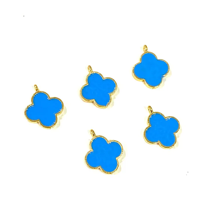 Earrings Peppy Beads 24Kt Gold Plated Blue Enamelled Clover Charms 5 pcs in a Pack Earrings Peppy Beads 24Kt Gold Plated Blue Enamelled Clover Charms 5 pcs in a Pack