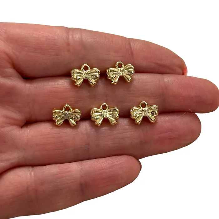 Earrings Peppy Beads 24Kt Gold Plated Bow Charms 5 pcs in a pack
