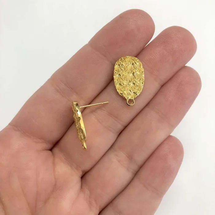 Earrings Peppy Beads 24Kt Gold Plated Brass Oval Stud Earrings 2 pcs in a pack
