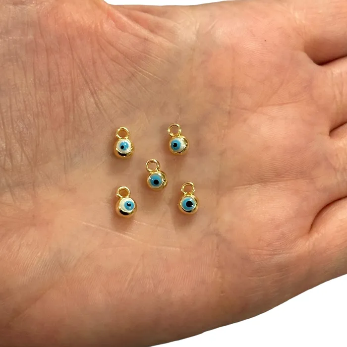 Earrings Peppy Beads 24Kt Gold Plated Double Side Ivory Enamelled Evil Eye Charms 5 pcs in a pack Earrings Peppy Beads 24Kt Gold Plated Double Side Ivory Enamelled Evil Eye Charms 5 pcs in a pack