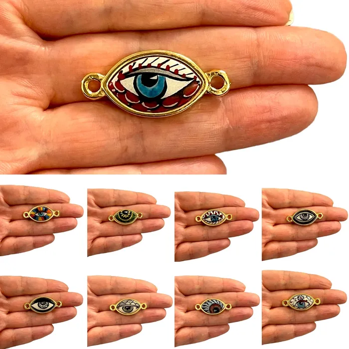 Earrings Peppy Beads 24Kt Gold Plated Hand MadePaint Ceramic Eye Connector Earrings Peppy Beads 24Kt Gold Plated Hand MadePaint Ceramic Eye Connector