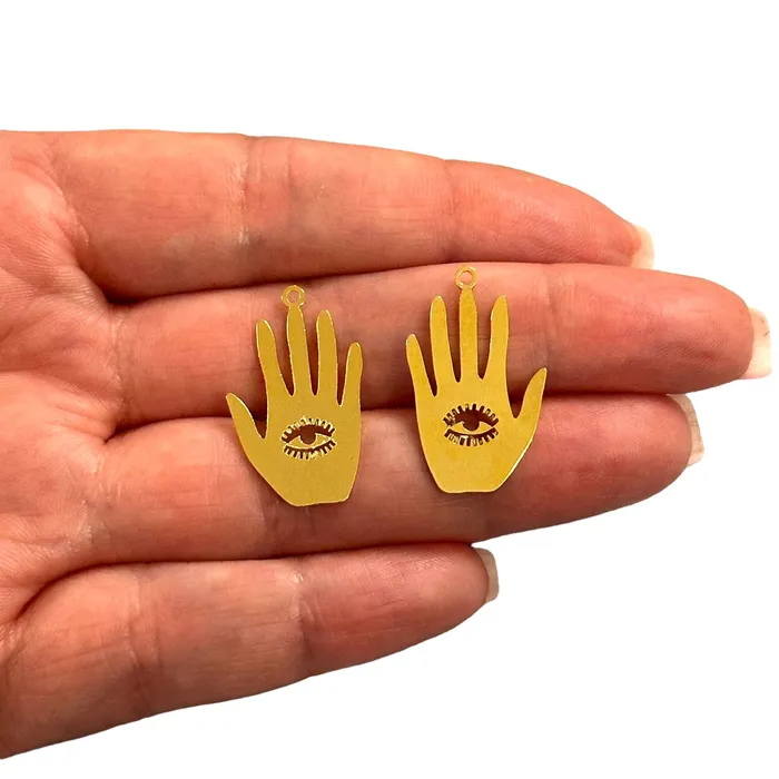 Earrings Peppy Beads 24Kt Gold Plated Hand With Third Eye Charms Laser Cut Hand Charms2 pcs in a pack