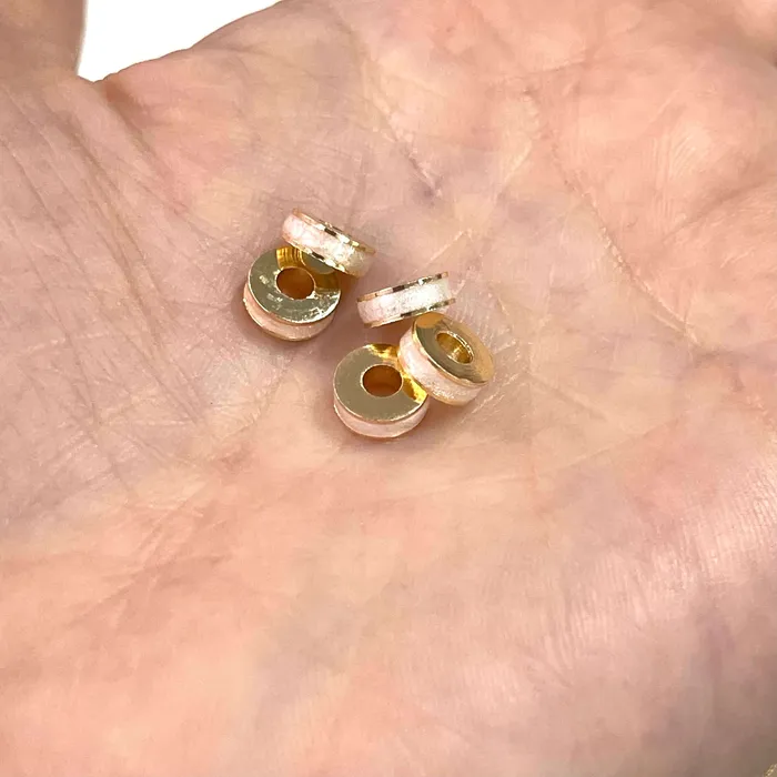 Earrings Peppy Beads 24Kt Gold Plated Ivory Enamelled Large Hole Rondelle Spacers 5 Pcs in a pack Earrings Peppy Beads 24Kt Gold Plated Ivory Enamelled Large Hole Rondelle Spacers 5 Pcs in a pack