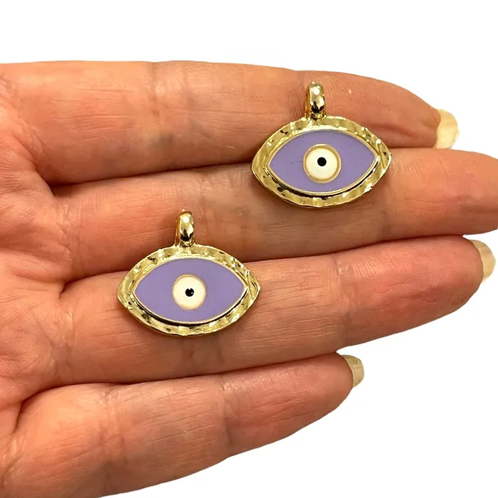 Earrings Peppy Beads 24Kt Gold Plated Lilac Enamelled Eye Charms 2 pcs in a pack Earrings Peppy Beads 24Kt Gold Plated Lilac Enamelled Eye Charms 2 pcs in a pack
