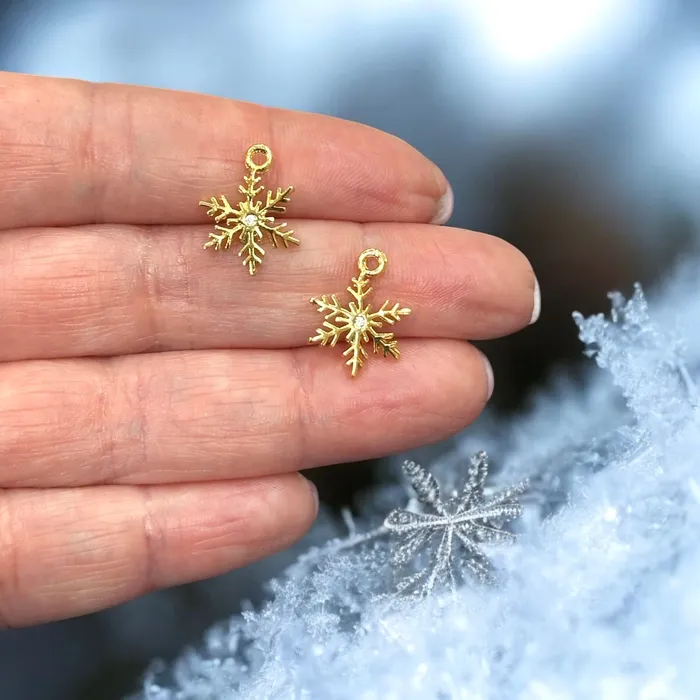 Earrings Peppy Beads 24Kt Gold Plated Snowflake Charms With Clear CZ 2 pcs in a pack Earrings Peppy Beads 24Kt Gold Plated Snowflake Charms With Clear CZ 2 pcs in a pack