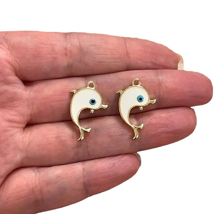 Earrings Peppy Beads 24Kt Gold Plated White Enamelled Dolphin Charms 2 Pcs in a pack Earrings Peppy Beads 24Kt Gold Plated White Enamelled Dolphin Charms 2 Pcs in a pack