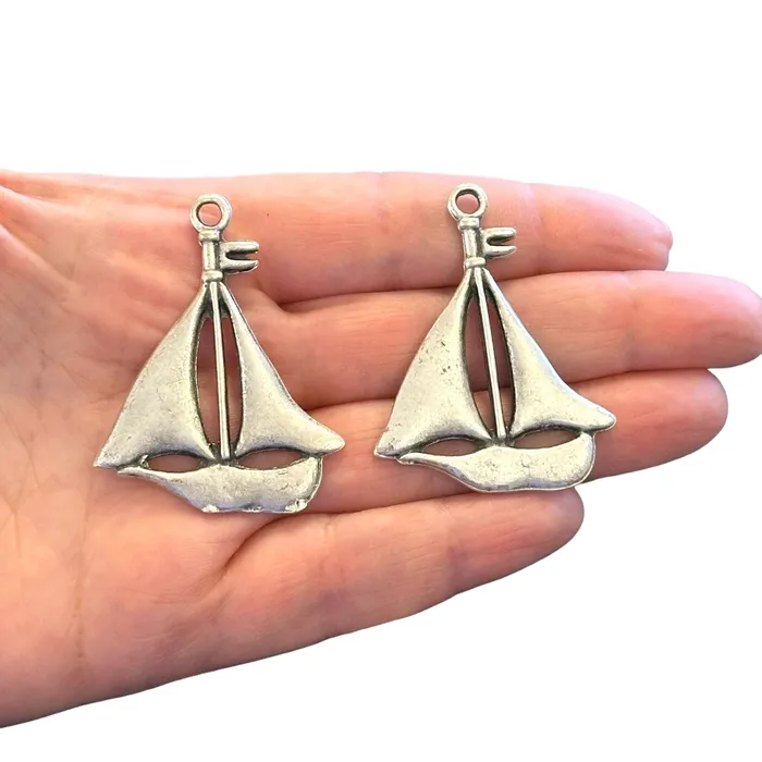 Earrings Peppy Beads Antique Silver Plated Sailboat Charms 2 pcs in a pack