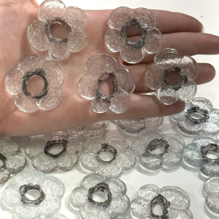 Earrings Peppy Beads Artisan Handmade Chunky Clear Glass Flower Beads Size Between 35 40mm 5 pcs in a pack