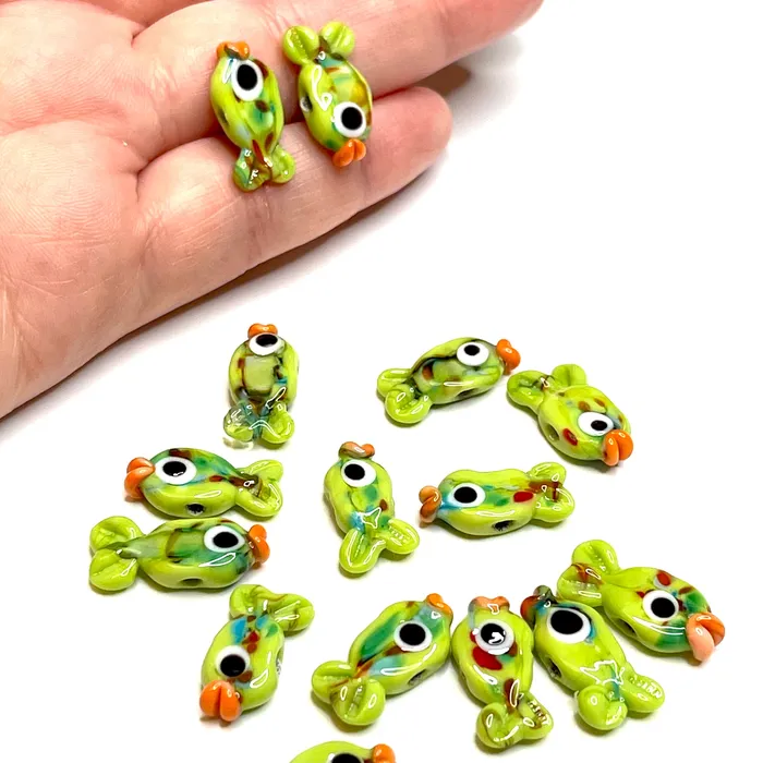 Earrings Peppy Beads Hand Made Murano Glass Green Fish Charms 2 pcs in a pack