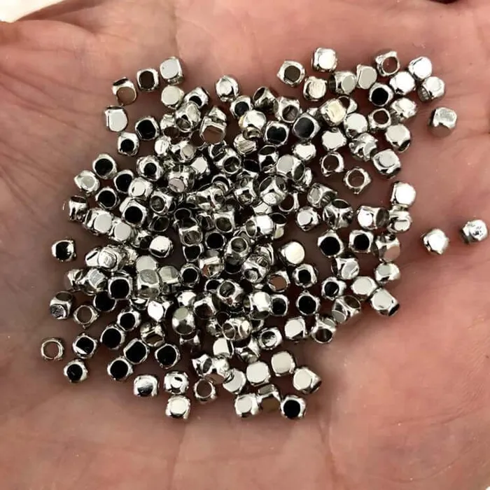 Earrings Peppy Beads Rhodium Plated 3mm Spacer Cubes 50 Pieces in a pack