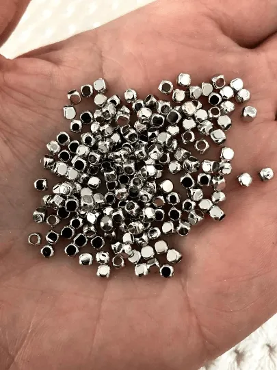 Earrings Peppy Beads Rhodium Plated 3mm Spacer Cubes 50 Pieces in a pack Earrings Peppy Beads Rhodium Plated 3mm Spacer Cubes 50 Pieces in a pack