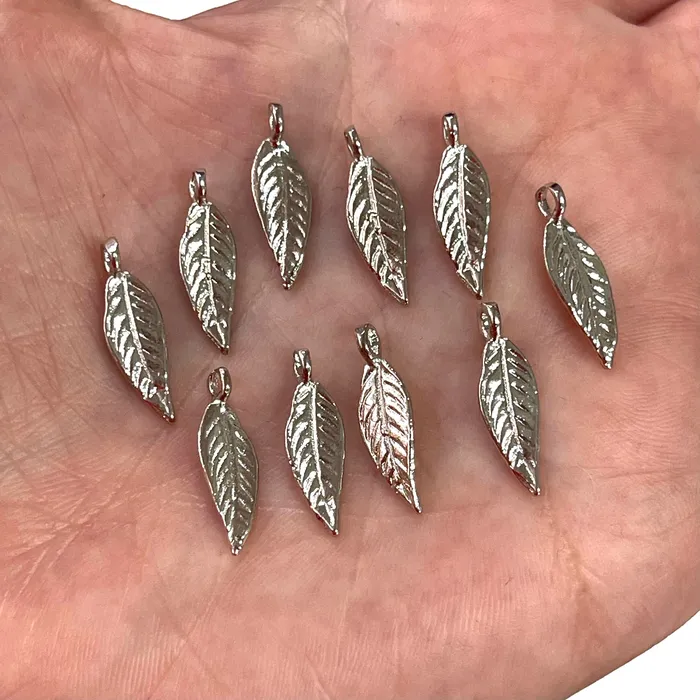 Earrings Peppy Beads Rhodium Plated Leaf Charms Rhodium Leaf Pendants 10 pieces in a pack Earrings Peppy Beads Rhodium Plated Leaf Charms Rhodium Leaf Pendants 10 pieces in a pack