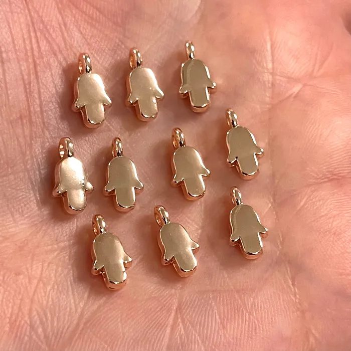 Earrings Peppy Beads Rose Gold Plated Hamsa Charms 10 pcs in a pack