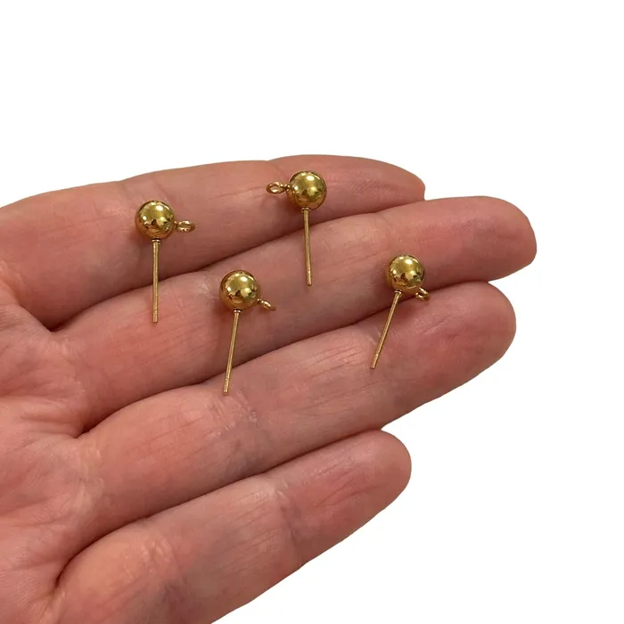 Earrings Peppy Beads Stainless Steel 24Kt Gold Plated Ball Post Earrings 6mm Ball Stud Earrings With Loop