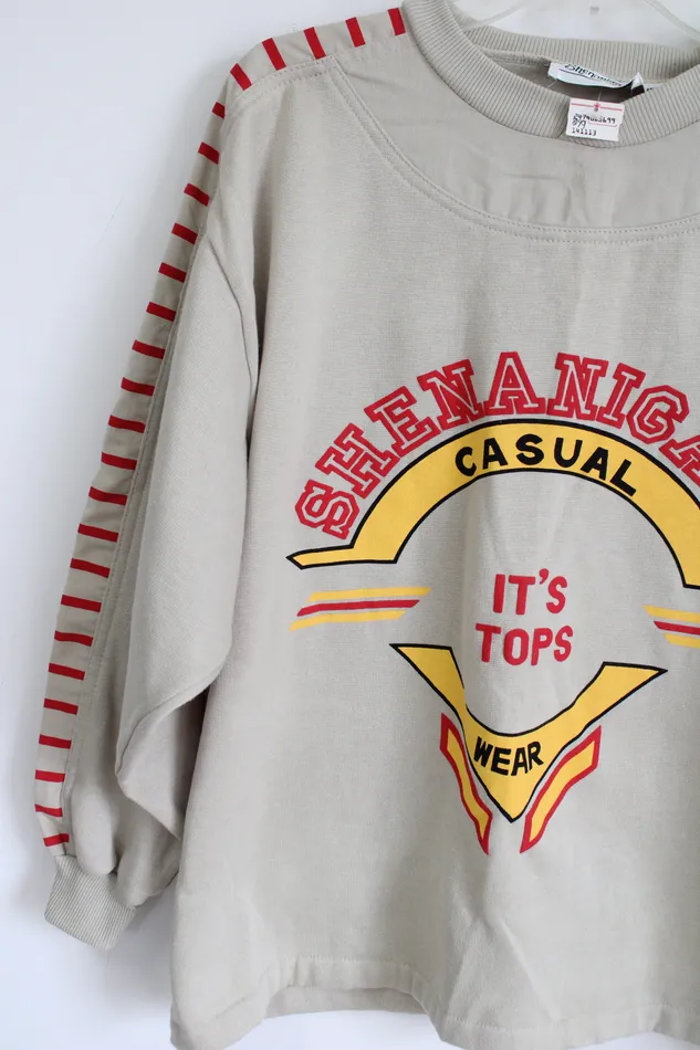 Earrings Shenanigans NEW Shenanigans Tan Red Casual Wear Its Tops Sweatshirt L