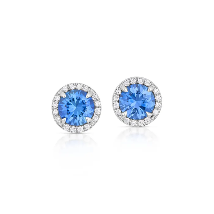 Earrings Stephen Silver Fine Jewelry 191 Carat Sapphire and Diamond Halo Stud Earrings
