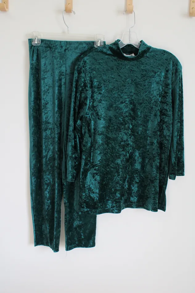 Earrings Teddi Vintage Evergreen Velvet Tunic Top High Waisted Bottom Set XS Teddi