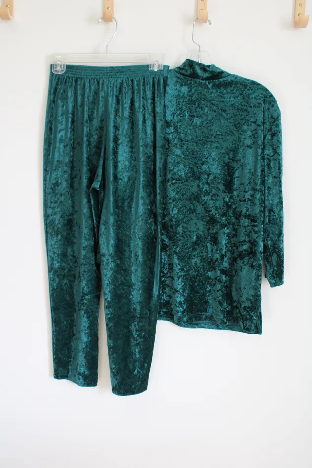 Earrings Teddi Vintage Evergreen Velvet Tunic Top High Waisted Bottom Set XS Teddi