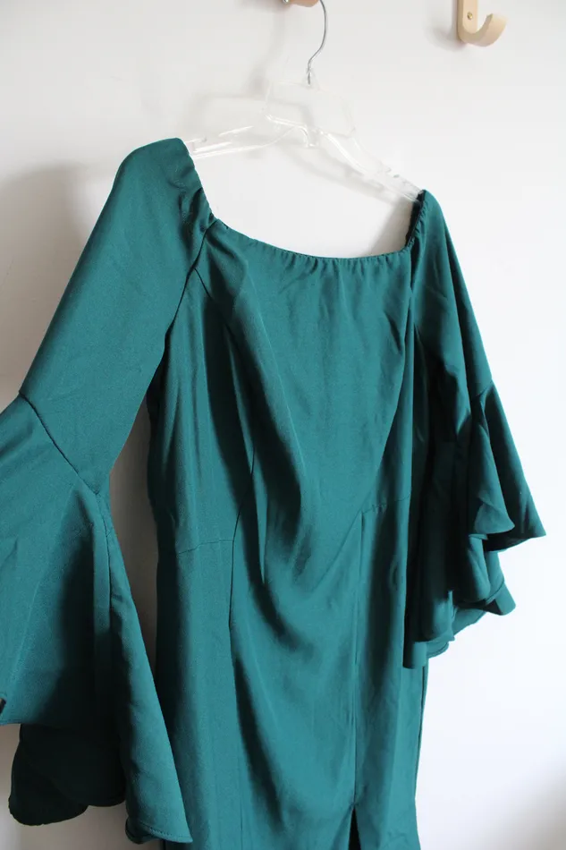 Earrings Venus Green OffTheShoulder Flutter Sleeved Dress 12 Venus