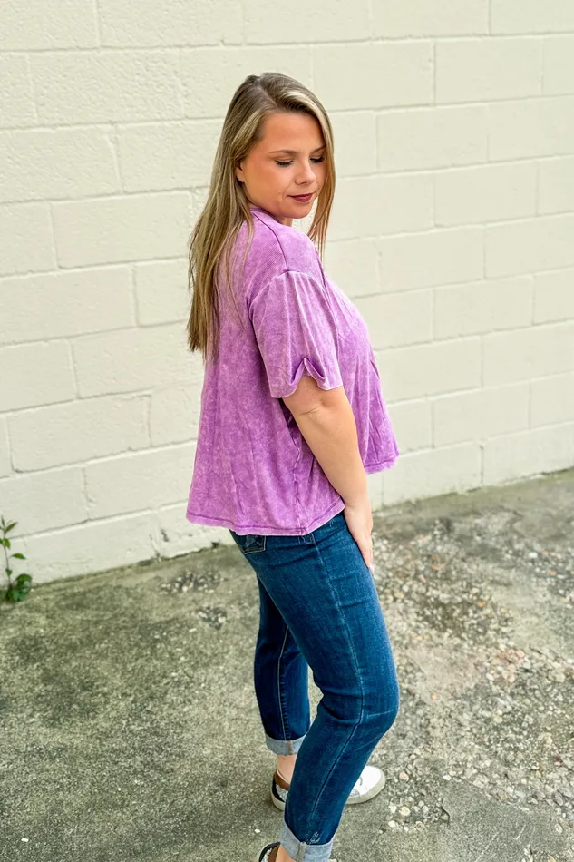 Earrings Zenana Where It Ends Ribbed Top Violet