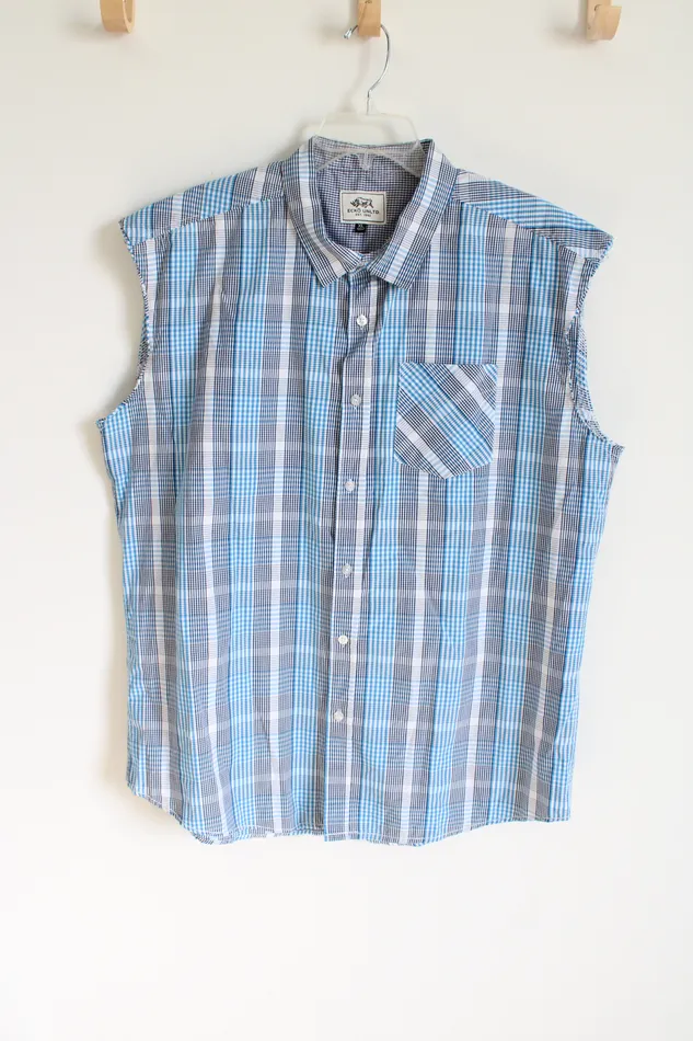 Ecko Unltd Blue Plaid Button Down Cuttoff Shirt XL Ecko Unltd Rings