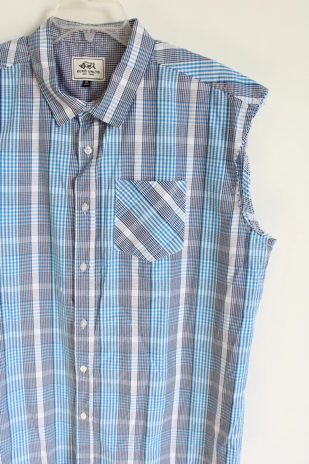 Ecko Unltd Blue Plaid Button Down Cuttoff Shirt XL Ecko Unltd Rings