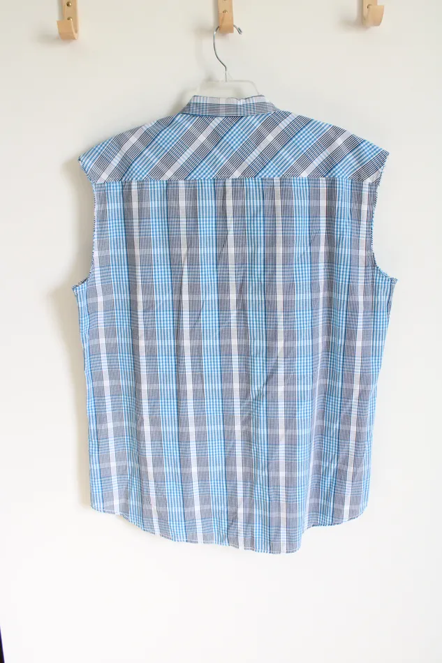 Ecko Unltd Blue Plaid Button Down Cuttoff Shirt XL Ecko Unltd Rings