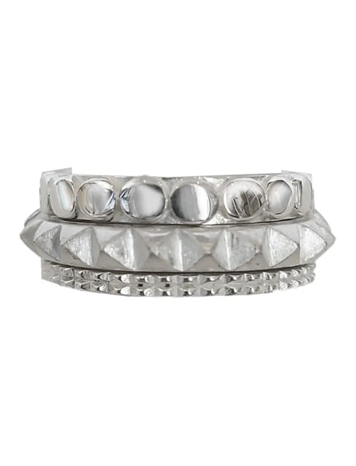 Erika Pea Rings STACK RING TREE EMBOSSED PYRAMID SILVER SET