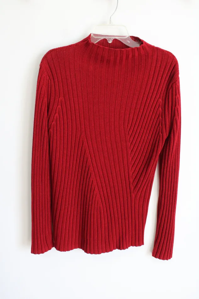 Express Earrings Express World Brand Vintage Red Ribbed Knit Mock Neck Sweater XL Express Earrings Express World Brand Vintage Red Ribbed Knit Mock Neck Sweater XL