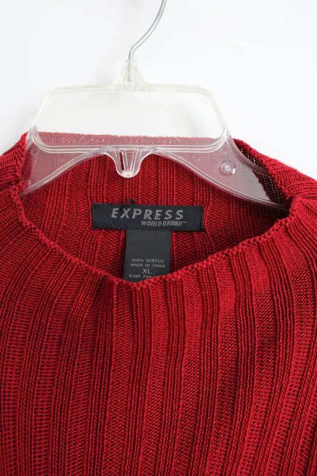 Express Earrings Express World Brand Vintage Red Ribbed Knit Mock Neck Sweater XL