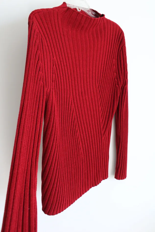 Express Earrings Express World Brand Vintage Red Ribbed Knit Mock Neck Sweater XL