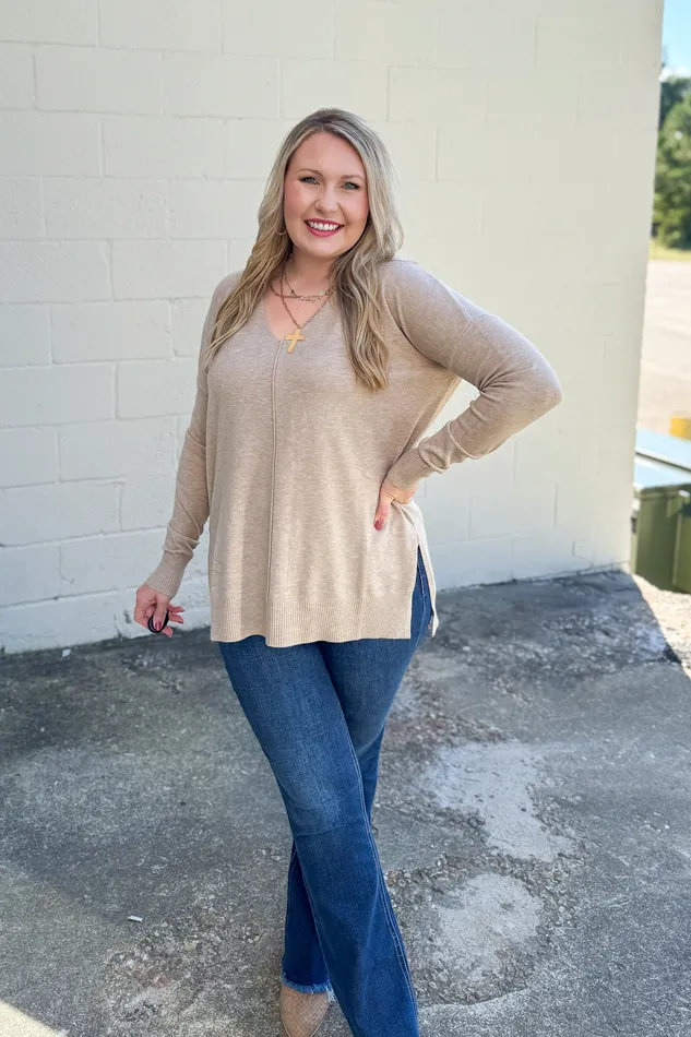 Feels Like A Hug Sweater Heather Light Mocha Zenana Necklaces