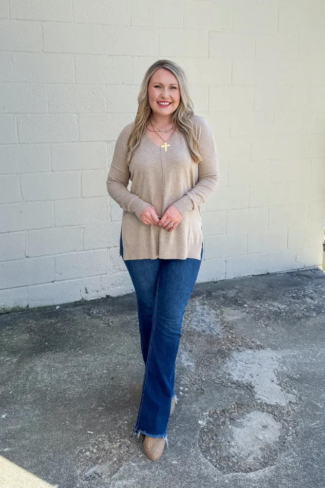 Feels Like A Hug Sweater Heather Light Mocha Zenana Necklaces