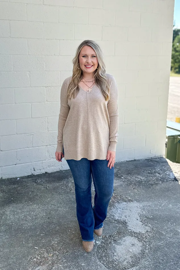 Feels Like A Hug Sweater Heather Light Mocha Zenana Necklaces