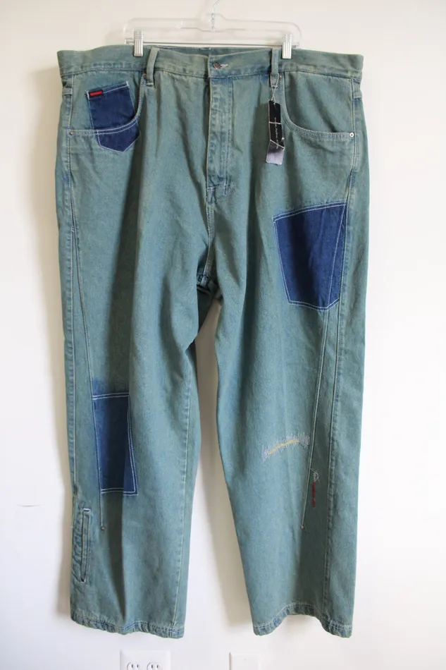 FUBU NEW FUBU Vintage Patchwork Embroidered Jeans 48X34 Earrings