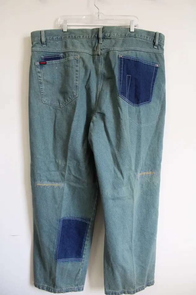 FUBU NEW FUBU Vintage Patchwork Embroidered Jeans 48X34 Earrings