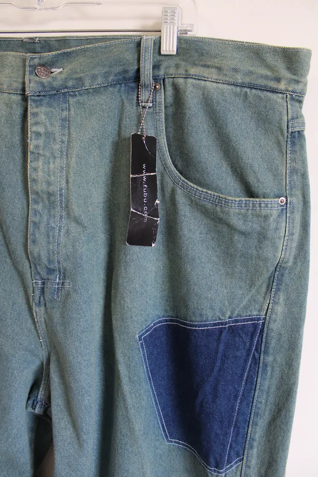 FUBU NEW FUBU Vintage Patchwork Embroidered Jeans 48X34 Earrings