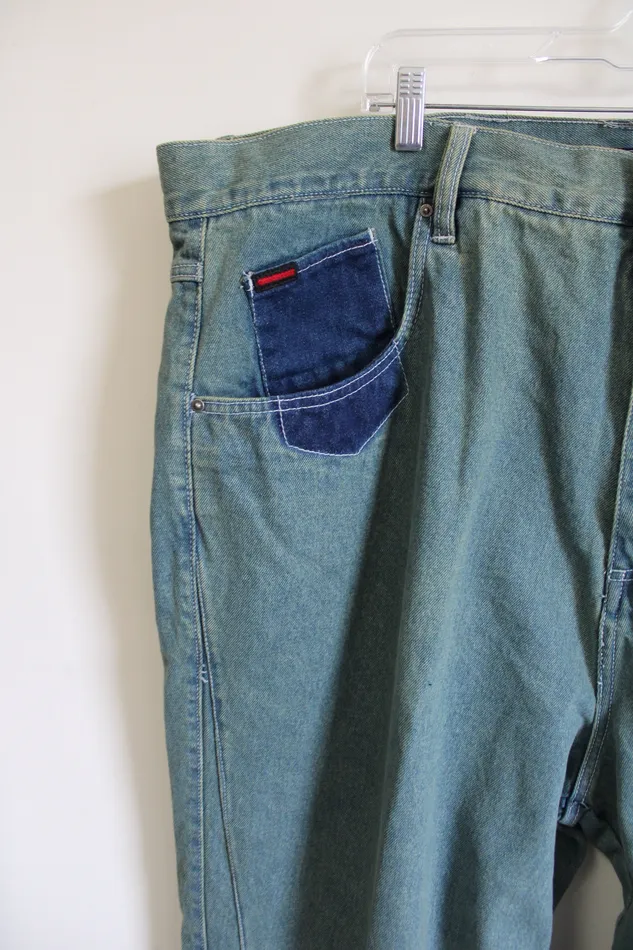 FUBU NEW FUBU Vintage Patchwork Embroidered Jeans 48X34 Earrings