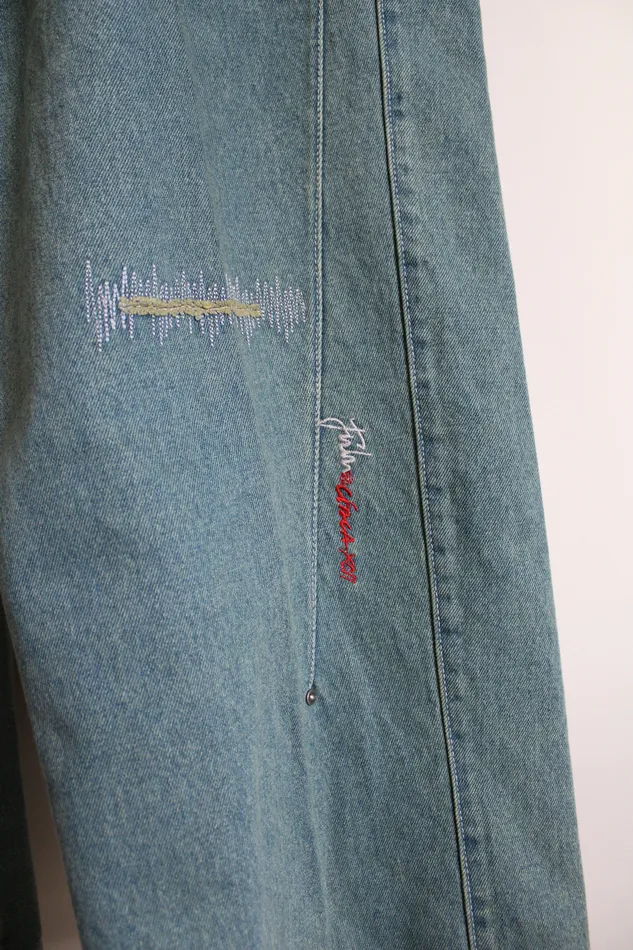 FUBU NEW FUBU Vintage Patchwork Embroidered Jeans 48X34 Earrings