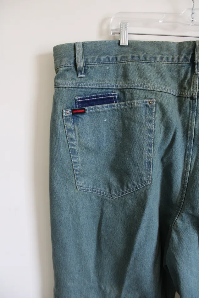 FUBU NEW FUBU Vintage Patchwork Embroidered Jeans 48X34 Earrings