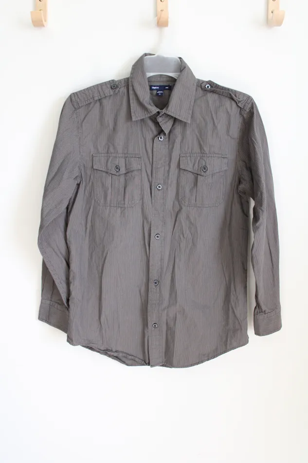 Gap Earrings Gap Kids Green Gray Striped Button Down Shirt XL 1416