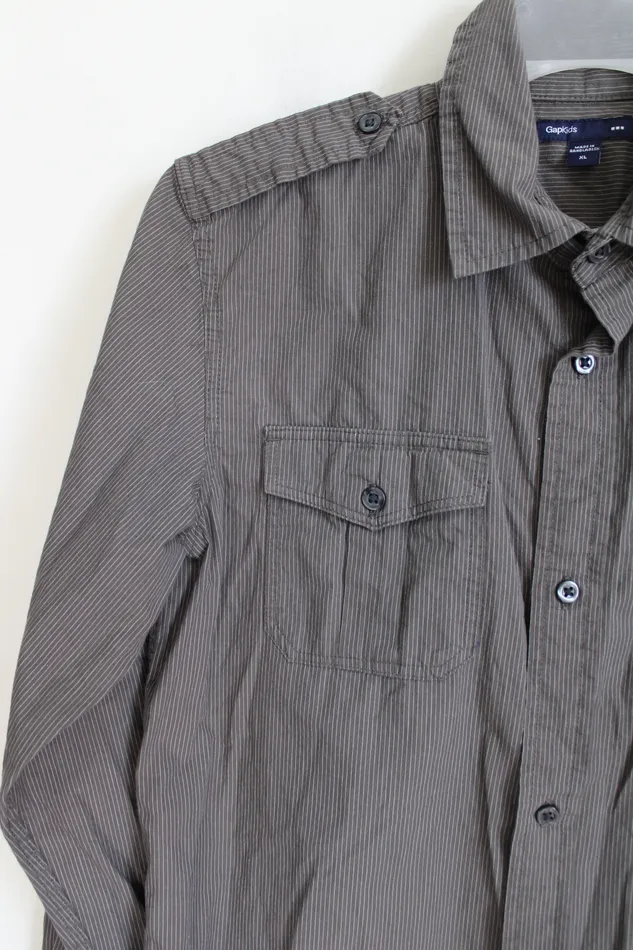 Gap Earrings Gap Kids Green Gray Striped Button Down Shirt XL 1416