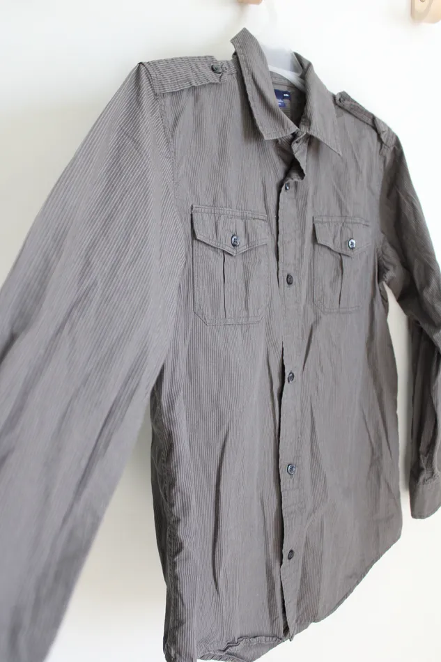 Gap Earrings Gap Kids Green Gray Striped Button Down Shirt XL 1416