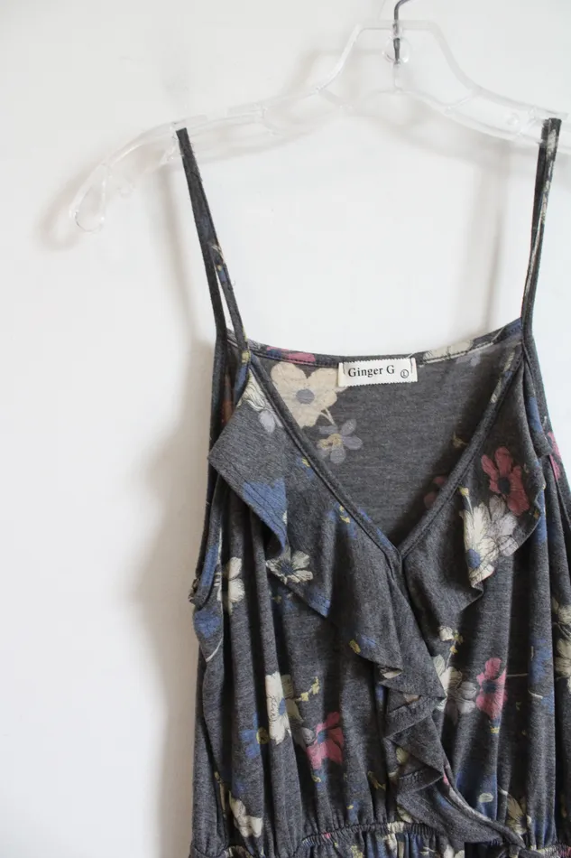 Ginger G Ruffle Gray Floral Romper L Ginger G Rings